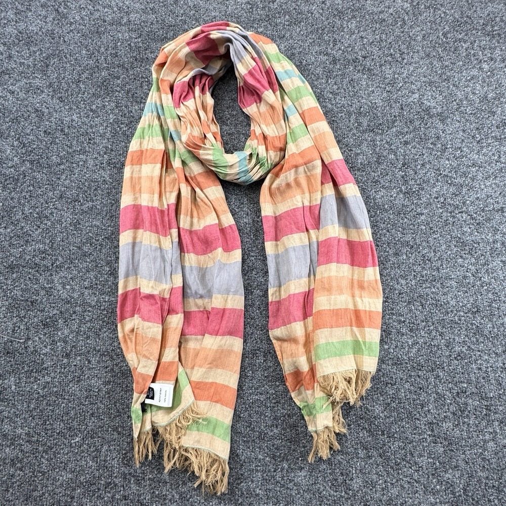 Chadwicks Scarf Womens OS Multicolor‎ Striped Rayon Fringe Boho Coastal Summer